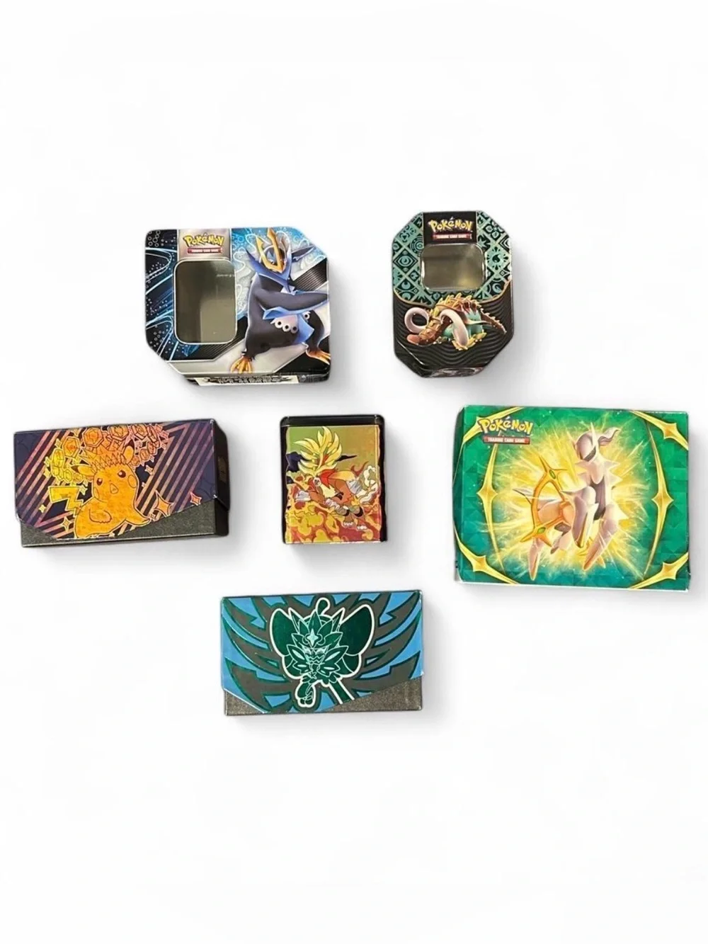 Pokemon TCG Empty Tin Deck Storage Box Lot Empoleon Arceus Pikachu 6pc